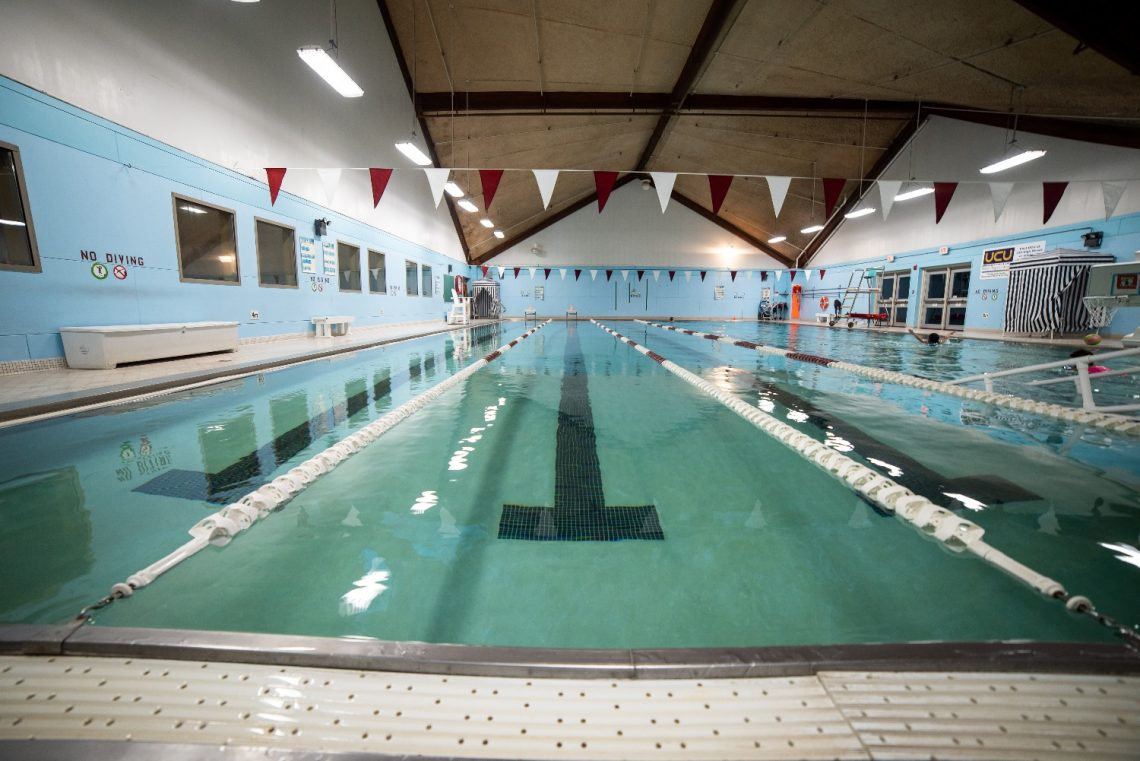 A shot of the pool within the University of Maine Farmington Fitness and Recreation Center