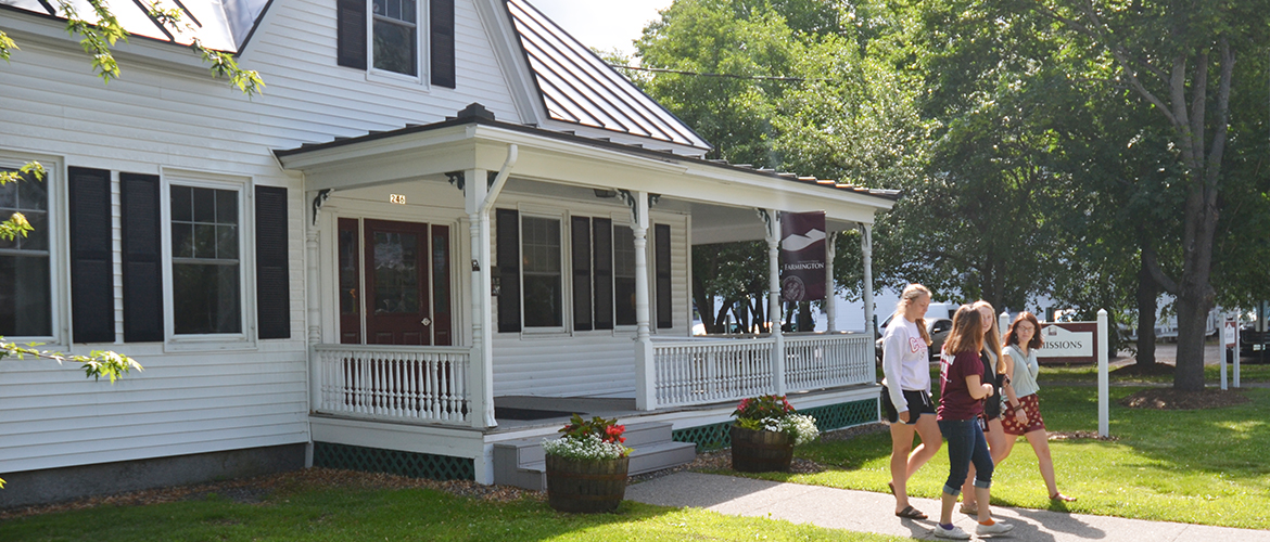 Students walking out of building