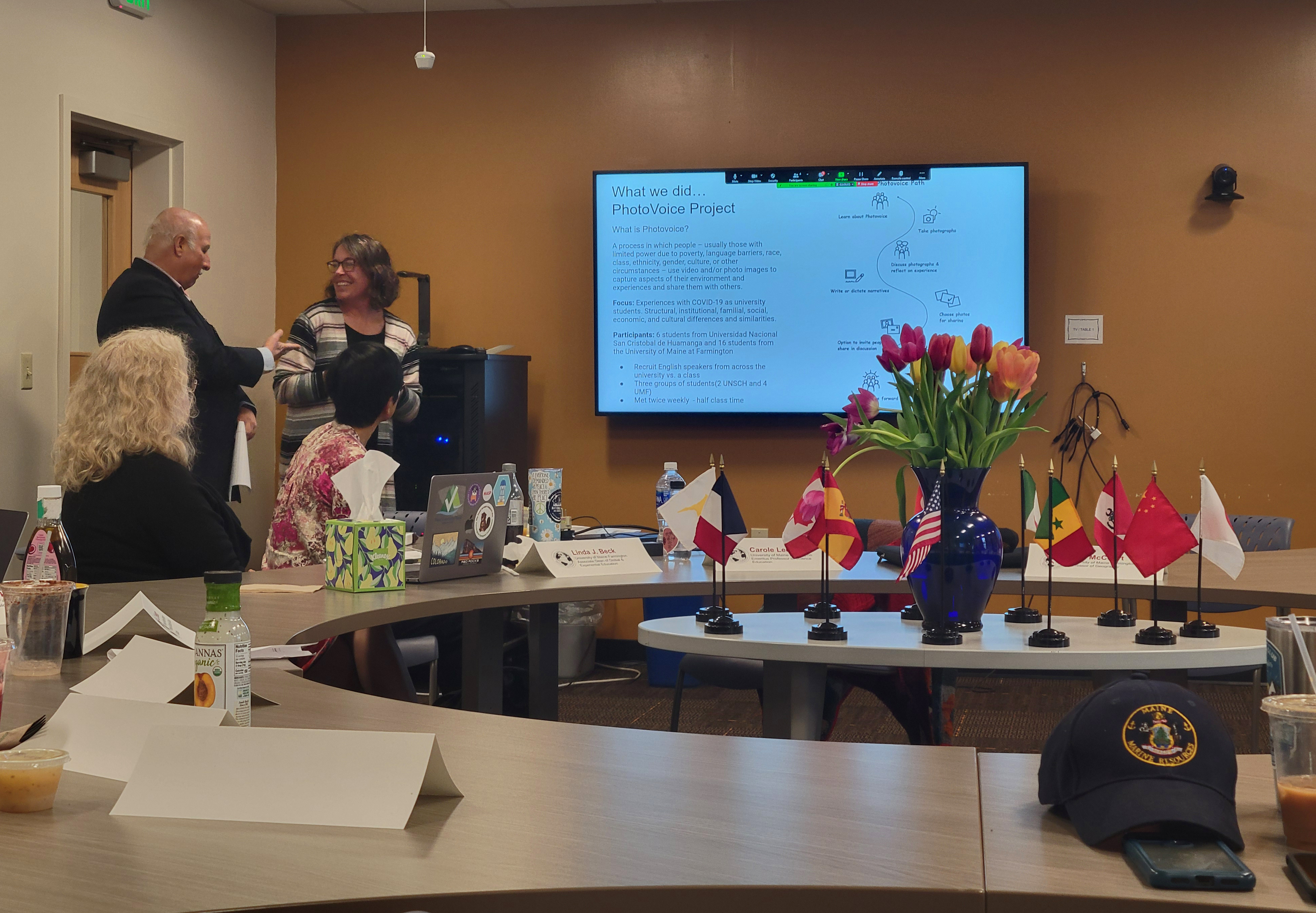 Professor Nicole Kellett, UMF Anthropology, presenting with her Virtual Global Experiences collaborator, Professor Jefrey Gamarra Carrillo from the Universidad Nacional de San Cristóbal de Huamanga in Peru.