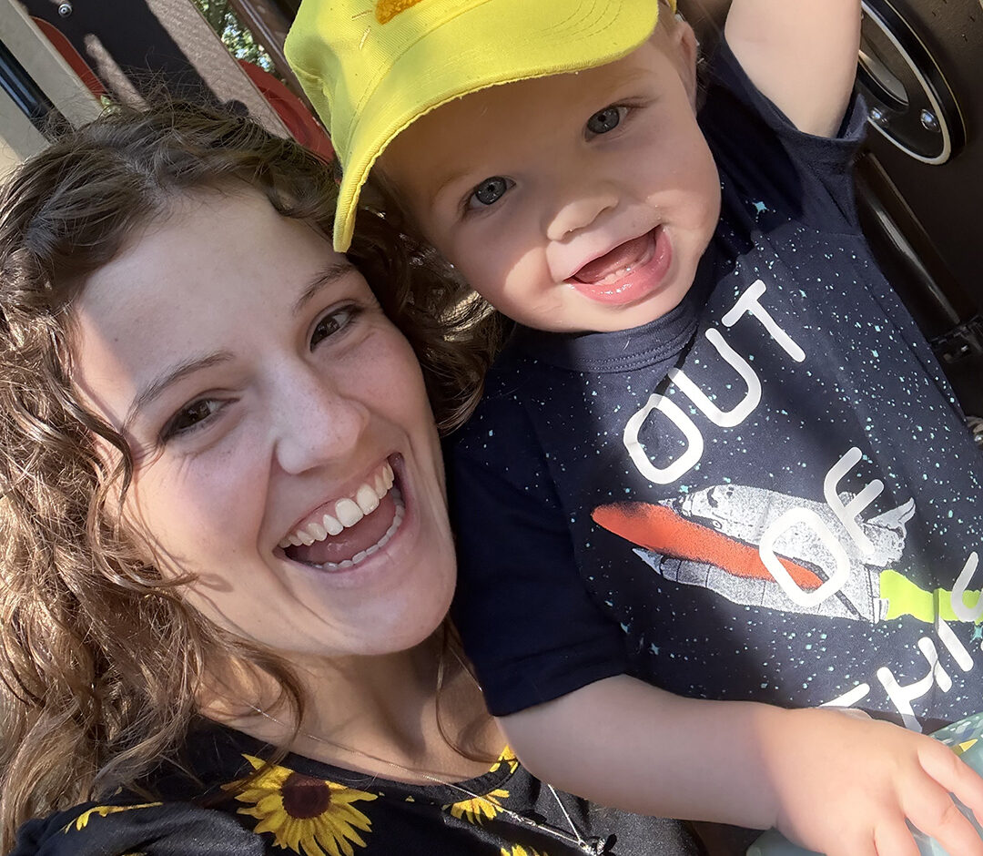Hannah Paige, UMF graduate of the class of 2021 and Longfellow’s assistant director and her son Oliver.