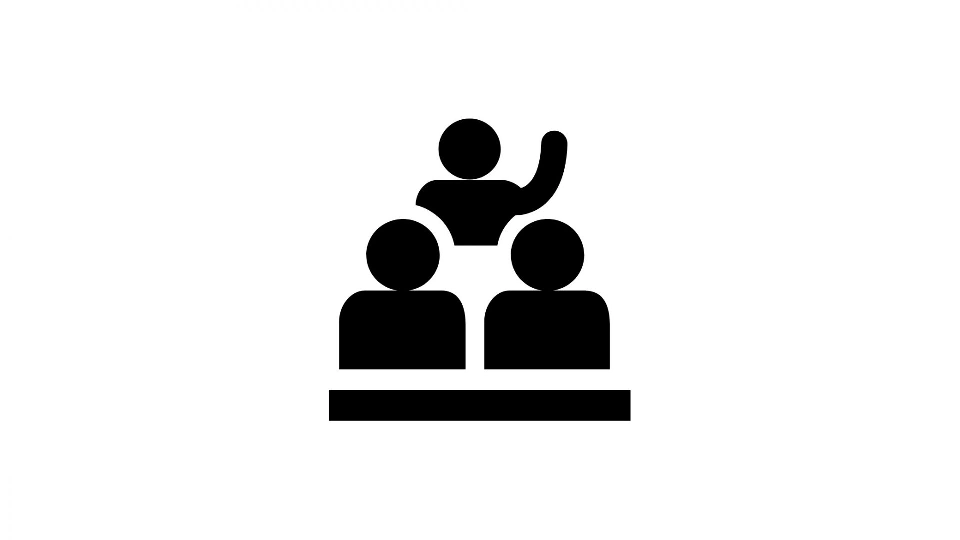 Icon of a class with a student raising a hand