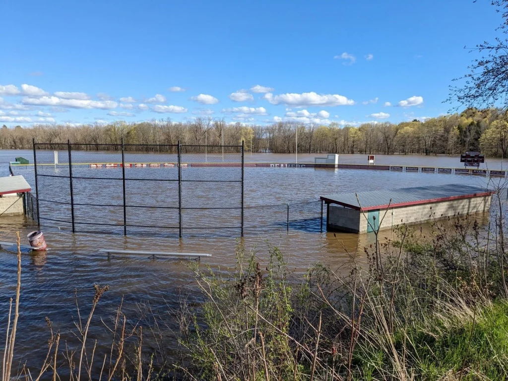 Athletic field with severe flooding