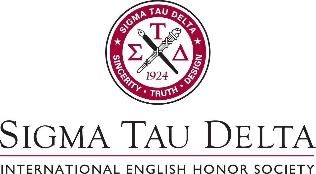Sigma Tau Delta International English Honor Society logo with seal showing a quill and compass and the year 1924, plus the text 'Sigma Tau Delta'.